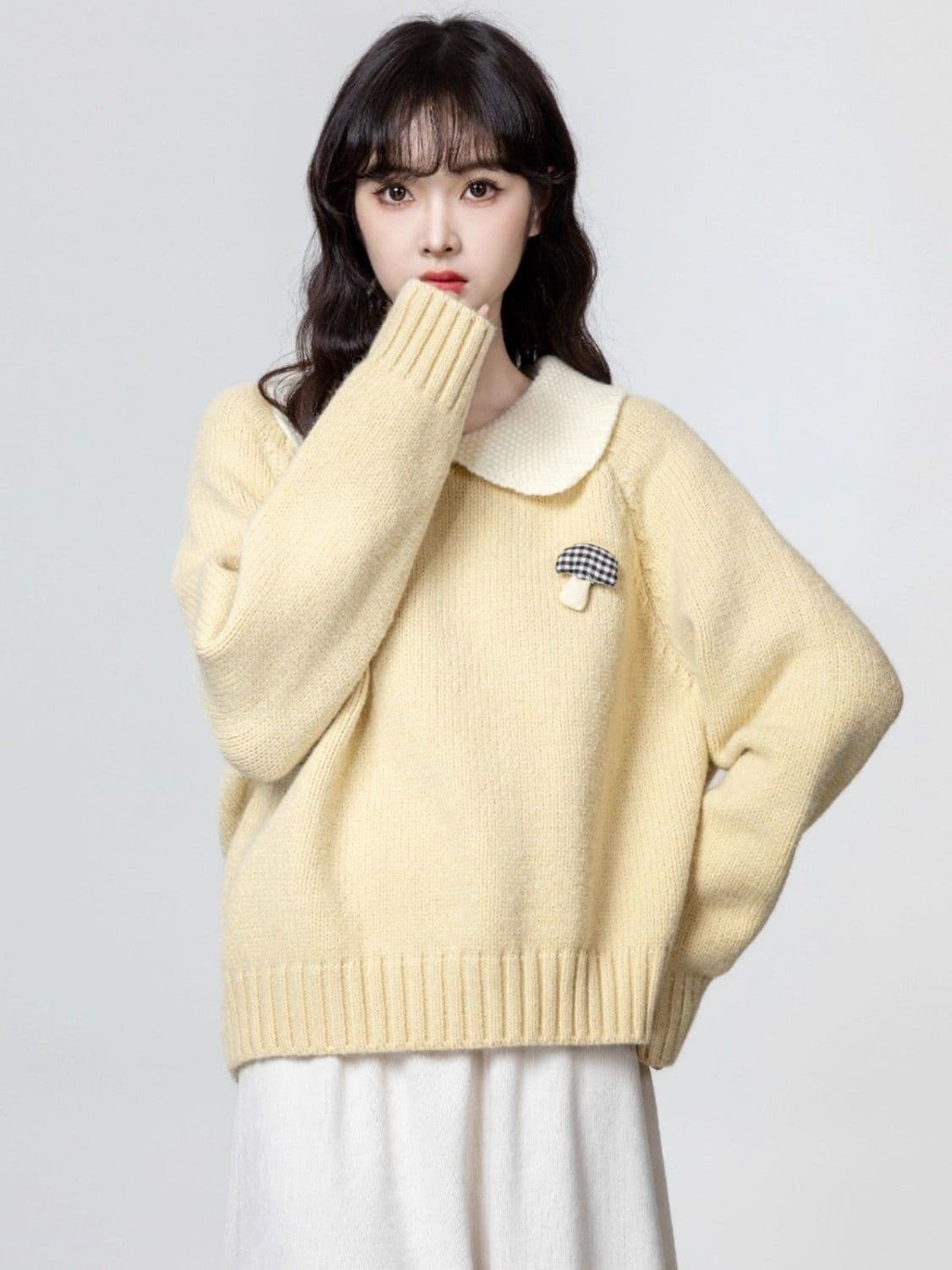 베이비 칼라 스웨터 여자 가을 겨울 새로운 3 차원 버섯 두꺼운 보온 폴로 칼라 빅 사이즈 니트 스웨터 쇼트 스타일 맨위 여성 상세 이미지 14