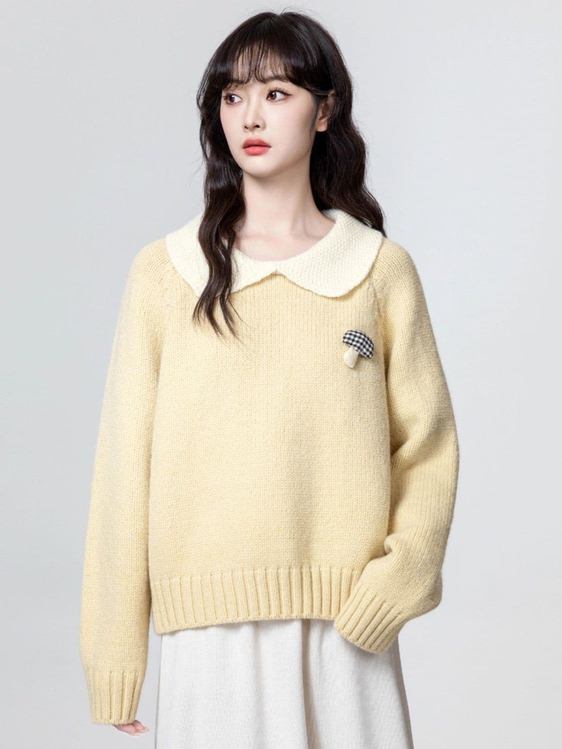 베이비 칼라 스웨터 여자 가을 겨울 새로운 3 차원 버섯 두꺼운 보온 폴로 칼라 빅 사이즈 니트 스웨터 쇼트 스타일 맨위 여성 상세 이미지 15