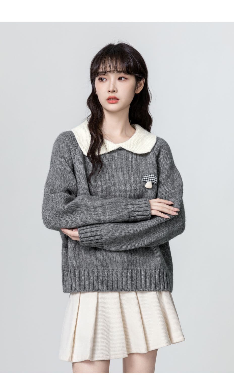 베이비 칼라 스웨터 여자 가을 겨울 새로운 3 차원 버섯 두꺼운 보온 폴로 칼라 빅 사이즈 니트 스웨터 쇼트 스타일 맨위 여성 상세 이미지 22