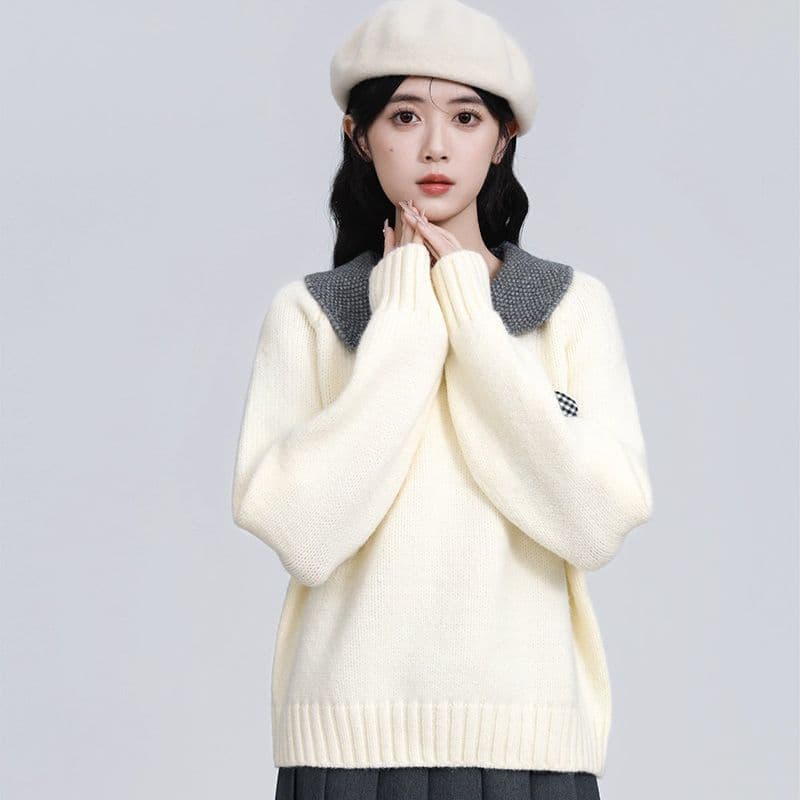 베이비 칼라 스웨터 여자 가을 겨울 새로운 3 차원 버섯 두꺼운 보온 폴로 칼라 빅 사이즈 니트 스웨터 쇼트 스타일 맨위 여성 상세 이미지 29