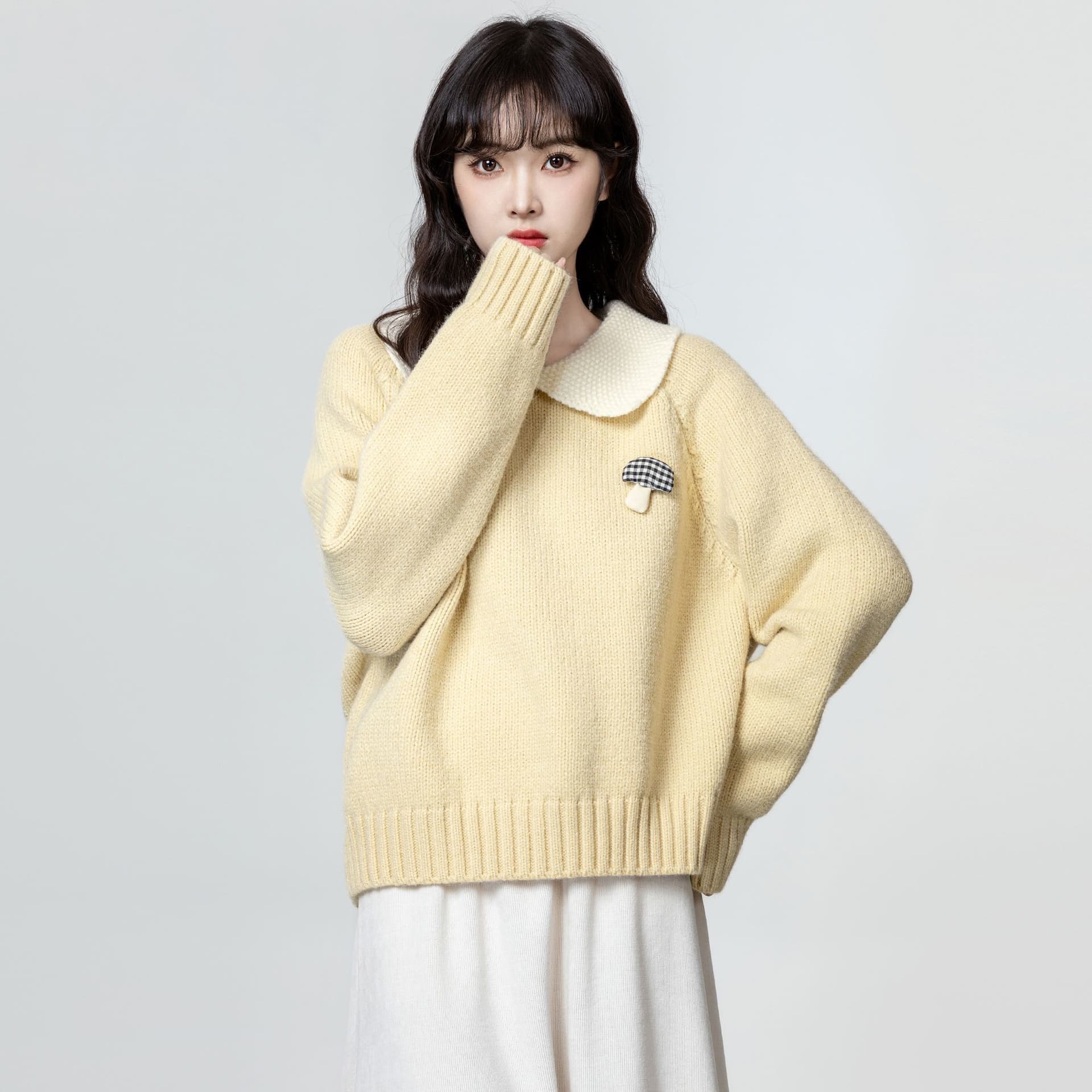 베이비 칼라 스웨터 여자 가을 겨울 새로운 3 차원 버섯 두꺼운 보온 폴로 칼라 빅 사이즈 니트 스웨터 쇼트 스타일 맨위 여성 상세 이미지 34