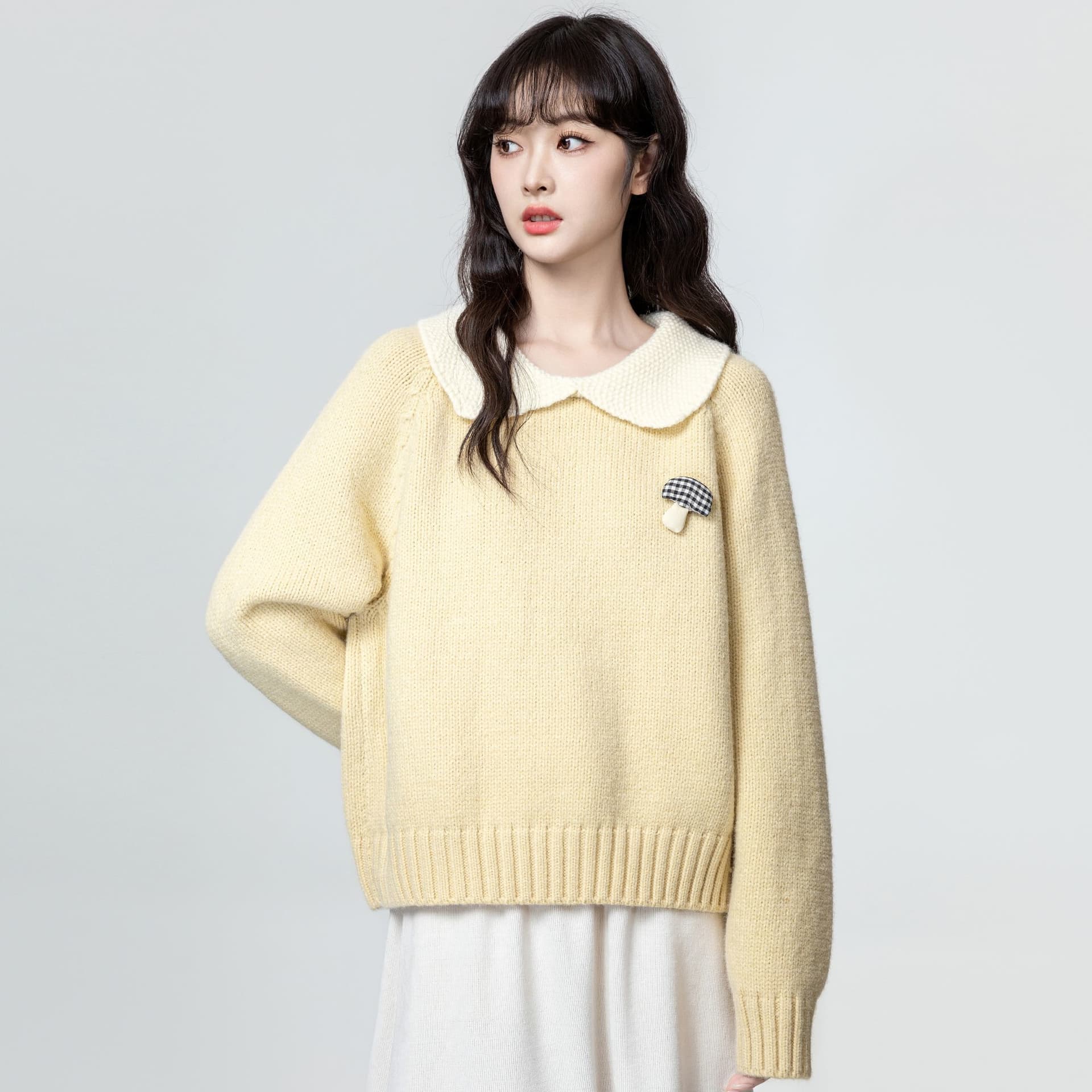베이비 칼라 스웨터 여자 가을 겨울 새로운 3 차원 버섯 두꺼운 보온 폴로 칼라 빅 사이즈 니트 스웨터 쇼트 스타일 맨위 여성 상세 이미지 35