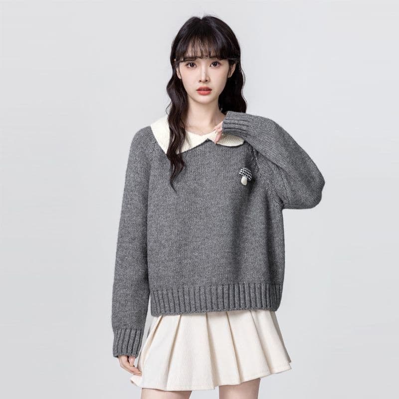 베이비 칼라 스웨터 여자 가을 겨울 새로운 3 차원 버섯 두꺼운 보온 폴로 칼라 빅 사이즈 니트 스웨터 쇼트 스타일 맨위 여성 상세 이미지 38