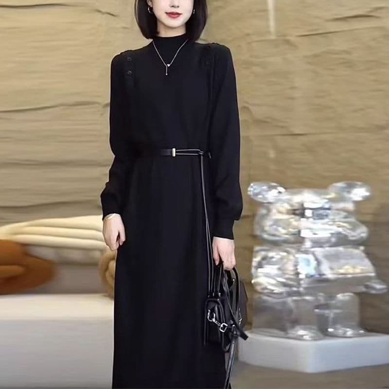 스웨터 드레스 고급 센스 가을 겨울 새로운 자이언트 잘 생긴 니트 중간 길이 품격 슬림해 보이는 보온 미니멀리즘 여성 드레스 상세 이미지 5