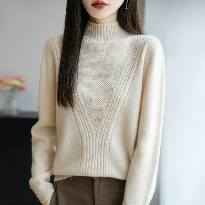 가을 겨울 한 부서 신제품 디자인 새로운 외국 가스 하프 칼라 품격 만나는 패션 표지 고기 출퇴근 여성 양모 니트 스웨터