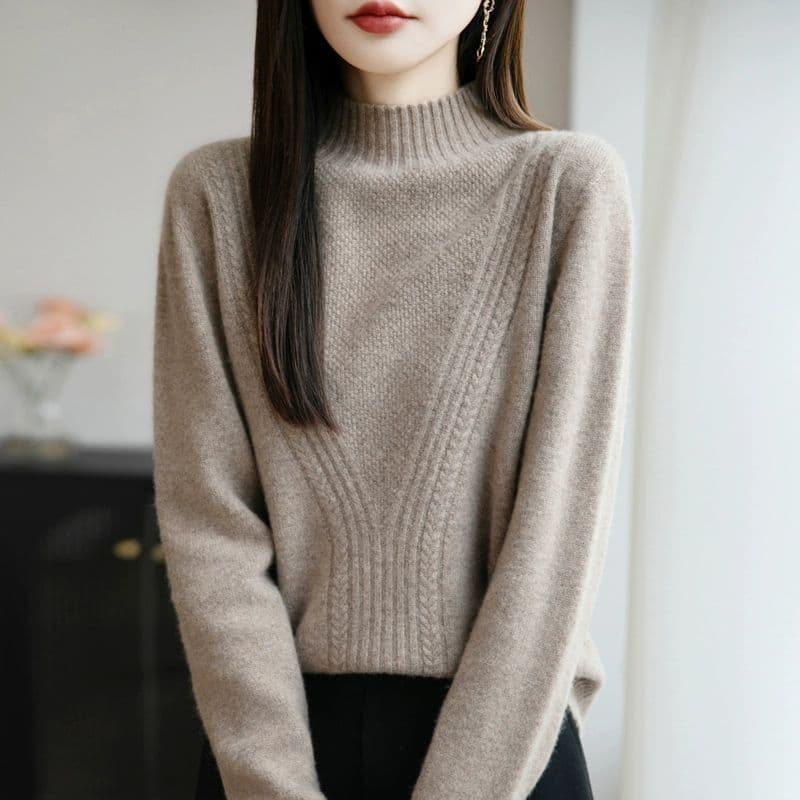 가을 겨울 한 부서 신제품 디자인 새로운 외국 가스 하프 칼라 품격 만나는 패션 표지 고기 출퇴근 여성 양모 니트 스웨터 이미지 2