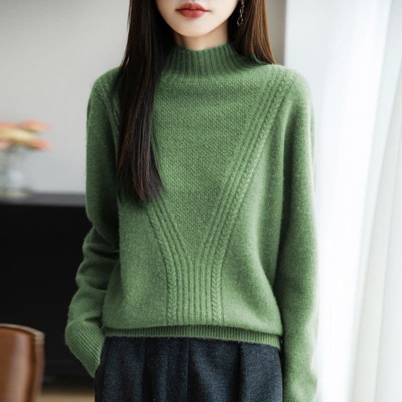 가을 겨울 한 부서 신제품 디자인 새로운 외국 가스 하프 칼라 품격 만나는 패션 표지 고기 출퇴근 여성 양모 니트 스웨터 이미지 3