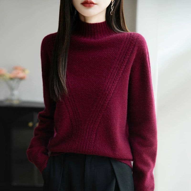 가을 겨울 한 부서 신제품 디자인 새로운 외국 가스 하프 칼라 품격 만나는 패션 표지 고기 출퇴근 여성 양모 니트 스웨터 이미지 5