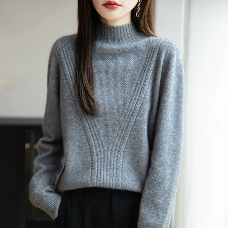 가을 겨울 한 부서 신제품 디자인 새로운 외국 가스 하프 칼라 품격 만나는 패션 표지 고기 출퇴근 여성 양모 니트 스웨터 이미지 4