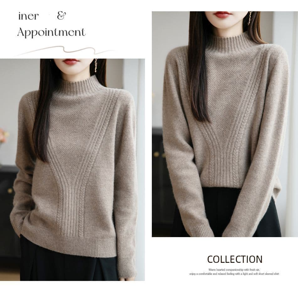 가을 겨울 한 부서 신제품 디자인 새로운 외국 가스 하프 칼라 품격 만나는 패션 표지 고기 출퇴근 여성 양모 니트 스웨터 상세 이미지 15