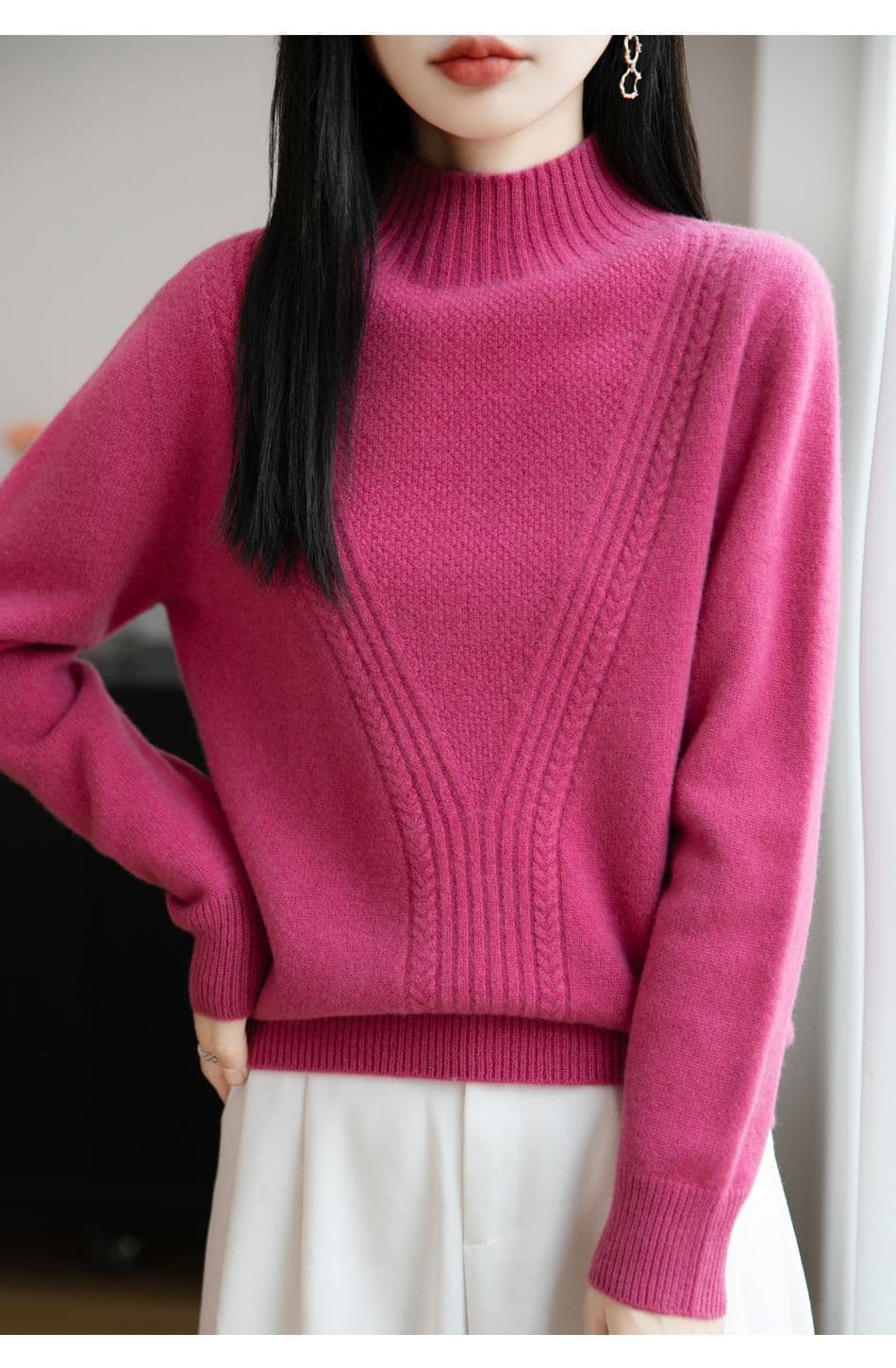 가을 겨울 한 부서 신제품 디자인 새로운 외국 가스 하프 칼라 품격 만나는 패션 표지 고기 출퇴근 여성 양모 니트 스웨터 상세 이미지 19