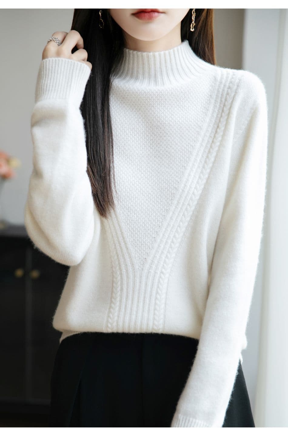 가을 겨울 한 부서 신제품 디자인 새로운 외국 가스 하프 칼라 품격 만나는 패션 표지 고기 출퇴근 여성 양모 니트 스웨터 상세 이미지 25