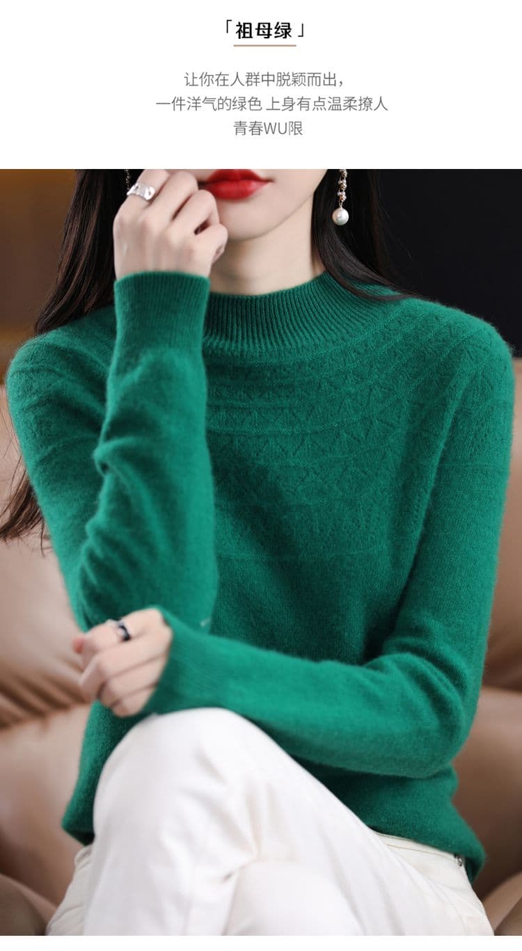 첫 번째 줄 의복 모달 털 셔츠 여성 반하이넥 자카드 슬림해 보이는 스웨터 루즈핏 다용도 니트 스웨터 기본 셔츠 여성 상세 이미지 23