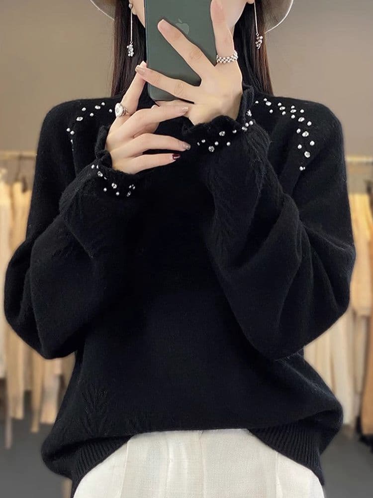 한 부서 패션 꽃 소매 니트 기본 셔츠 여자 봄 가을 인사이드 가져 가라. 외국 가스 빅 사이즈 여성 의류 가을 겨울 두꺼운 스웨터 여자 상세 이미지 20