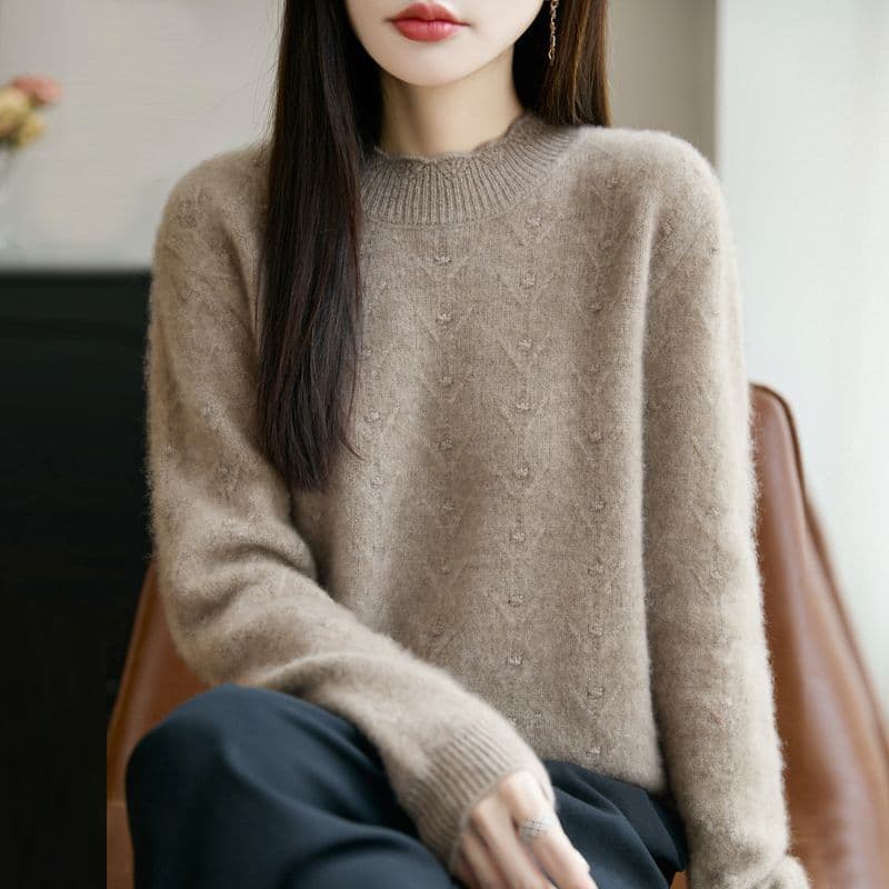 가을 겨울 패션 다용도 연령 감소 니트 기본 셔츠 여성 반하이넥 외국 가스 캐주얼 품격 두꺼운 드럼 웨이브 스웨터 여자 이미지 5