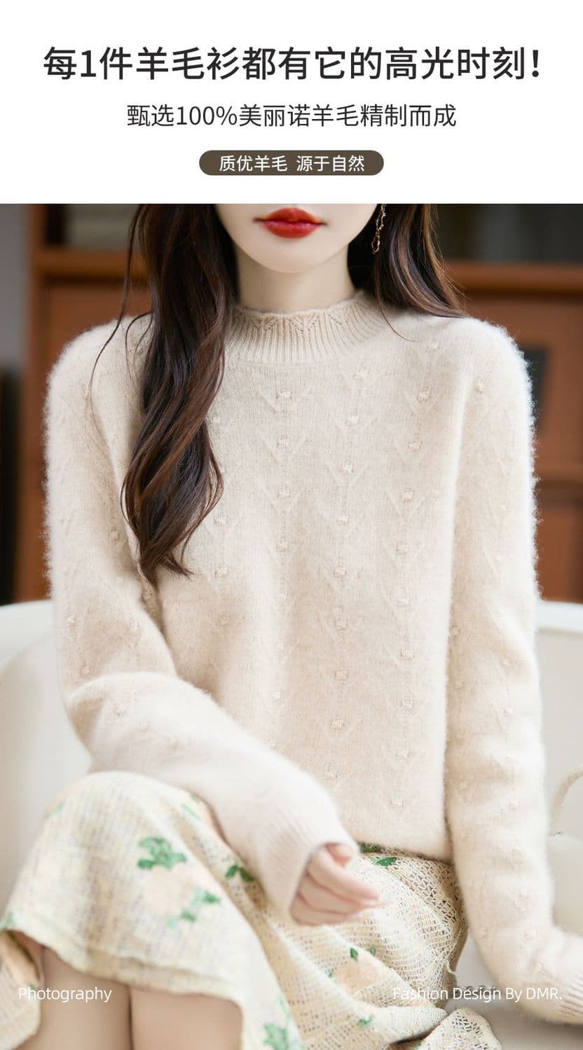 가을 겨울 패션 다용도 연령 감소 니트 기본 셔츠 여성 반하이넥 외국 가스 캐주얼 품격 두꺼운 드럼 웨이브 스웨터 여자 상세 이미지 1