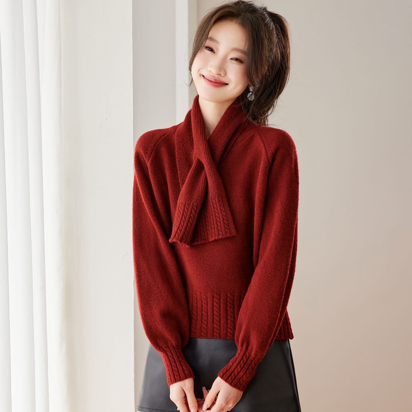 한 부서 스카프 니트 스웨터 스웨터 만나는 가을 겨울 루즈핏 새로운 카디건 풀오버 니트 보온 슬림해 보이는 맨위 이미지 3