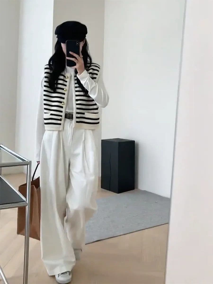 샤오시엔 학원 스타일 두꺼운 니트 스트라이프 베스트 스택 착용 조끼 여성 봄 가을 외부 가져 가라. 새로운 오픈 가디건 민소매 베스트 상세 이미지 18