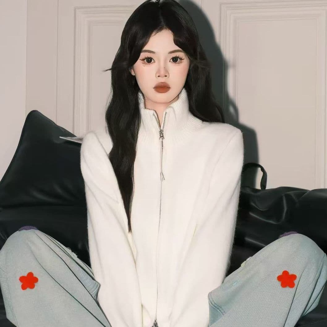 지퍼 터틀넥 스웨터 여자 겨울 두꺼운 느긋한 느슨함 센스 스웨터 분위기 센스 크리스마스 착용 가져 가라. 빨간색 맨위 상세 이미지 15