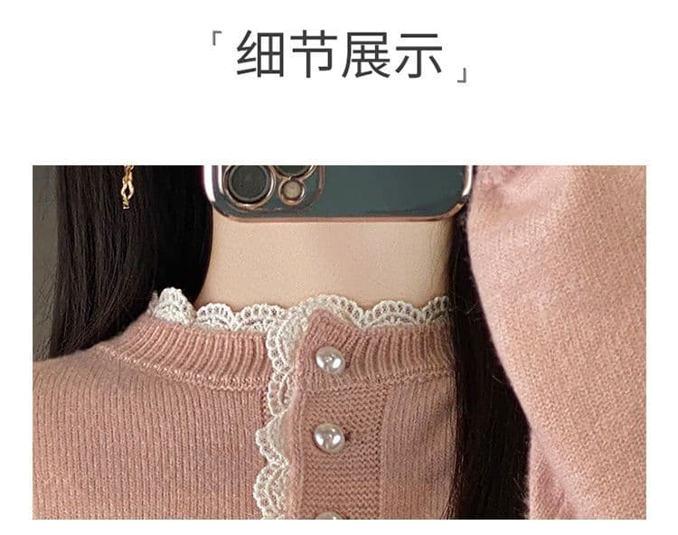 봄 가을 겨울 새로운 패션 유럽 상품 디자인 센스 루즈핏 풀오버 네클라인 레이스 레이스 양모 보온 니트 스웨터 여성 상세 이미지 22