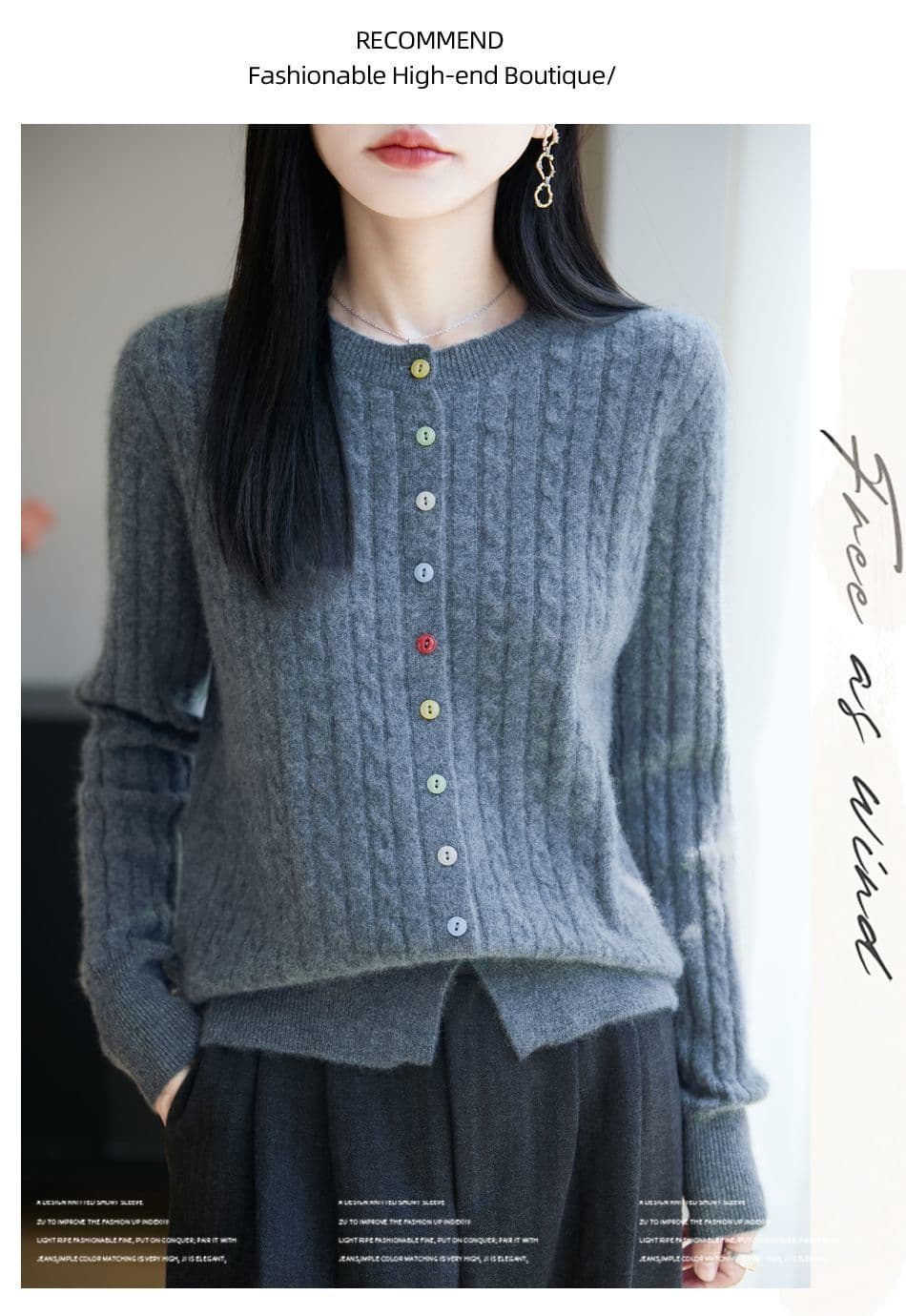 새로운 봄 가을 겨울 색상 버클 꽈배기 색상 버클 양모 오픈 가디건 여성 다용도 라운드 넥 스웨터 니트 재킷 맨위 상세 이미지 7