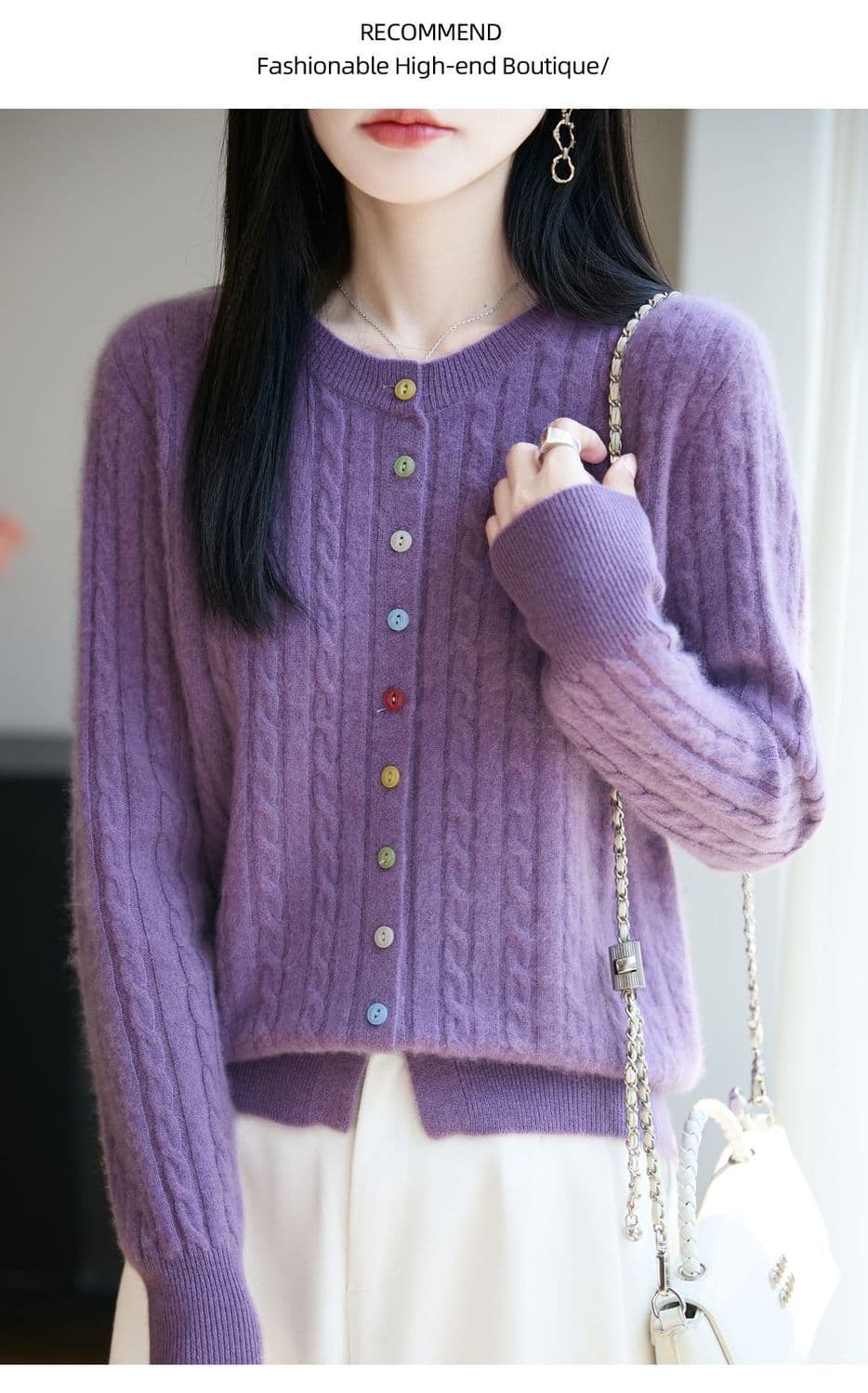 새로운 봄 가을 겨울 색상 버클 꽈배기 색상 버클 양모 오픈 가디건 여성 다용도 라운드 넥 스웨터 니트 재킷 맨위 상세 이미지 38