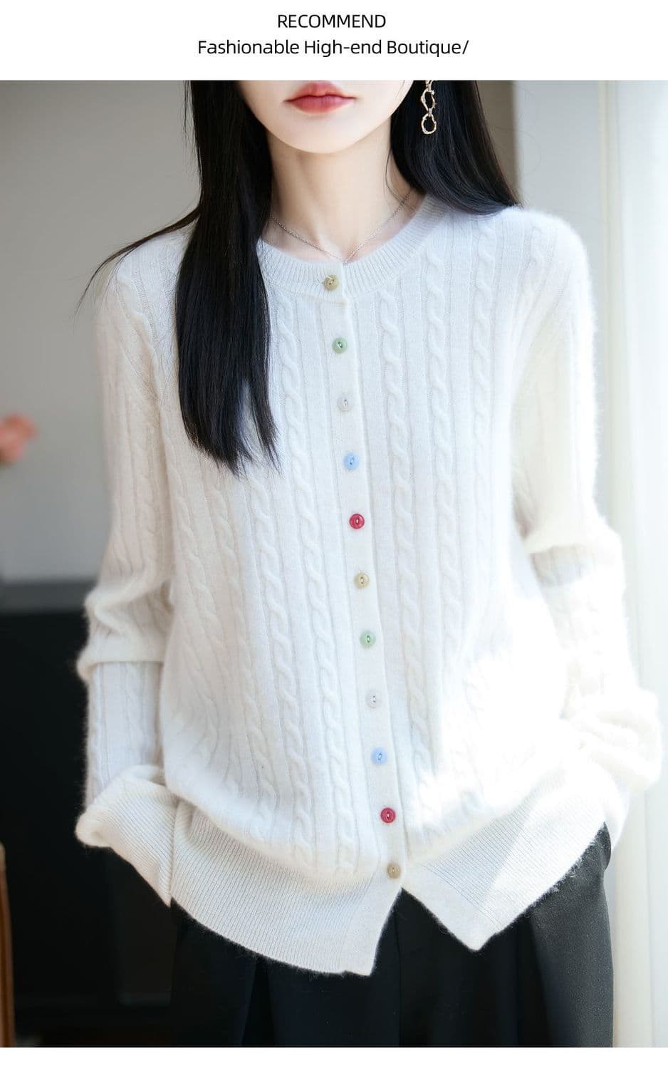 새로운 봄 가을 겨울 색상 버클 꽈배기 색상 버클 양모 오픈 가디건 여성 다용도 라운드 넥 스웨터 니트 재킷 맨위 상세 이미지 46