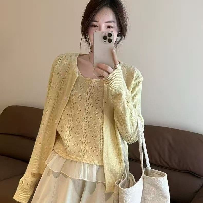 부드러운 바람 한 부서 패션 다용도 연령 감소 니트 오픈 가디건 투피스 조끼 여성 새로운 루즈핏 슬림해 보이는 맨위 트렌디 상세 이미지 16