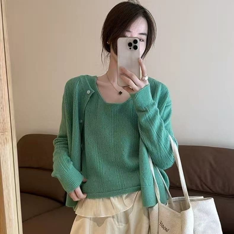 부드러운 바람 한 부서 패션 다용도 연령 감소 니트 오픈 가디건 투피스 조끼 여성 새로운 루즈핏 슬림해 보이는 맨위 트렌디 상세 이미지 18