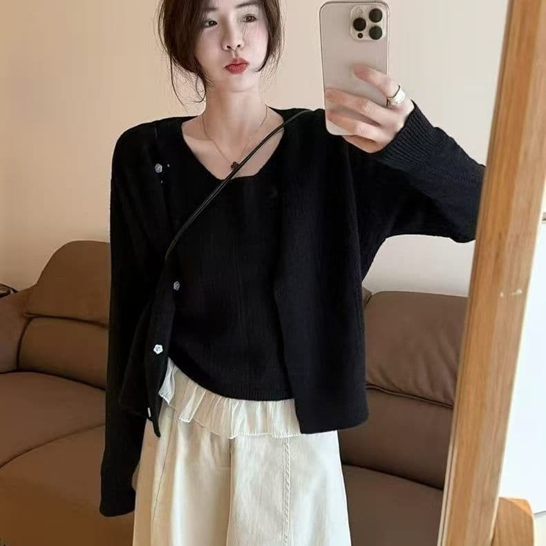 부드러운 바람 한 부서 패션 다용도 연령 감소 니트 오픈 가디건 투피스 조끼 여성 새로운 루즈핏 슬림해 보이는 맨위 트렌디 상세 이미지 30