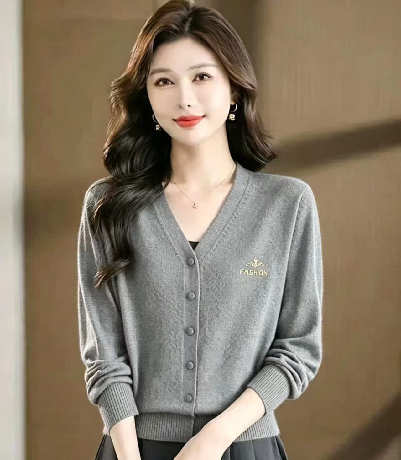 V넥 니트 오픈 가디건 여성 봄 새로운 가을 루즈핏 외국 가스 다용도 긴팔 다용도 패션 스웨터 코트 맨위 상세 이미지 1