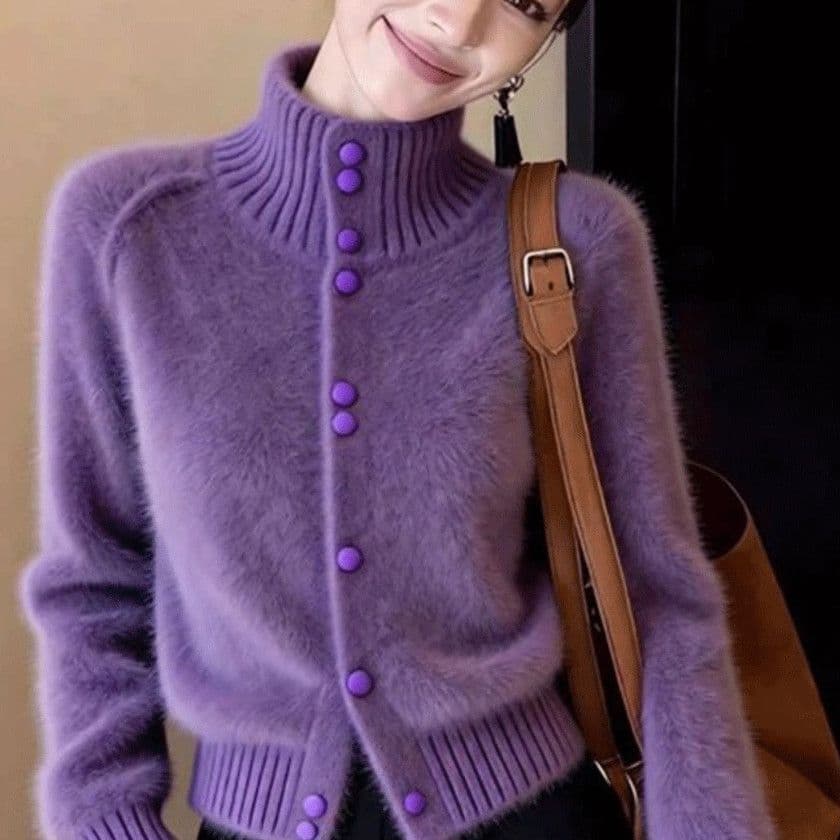 홍콩 스타일 패션 빛 요리 한 터틀넥 디자인 싱글 줄 버튼 긴팔 스웨터 오픈 가디건 가을 겨울 새로운 다용도 연령 감소 스웨터 여자 상세 이미지 14