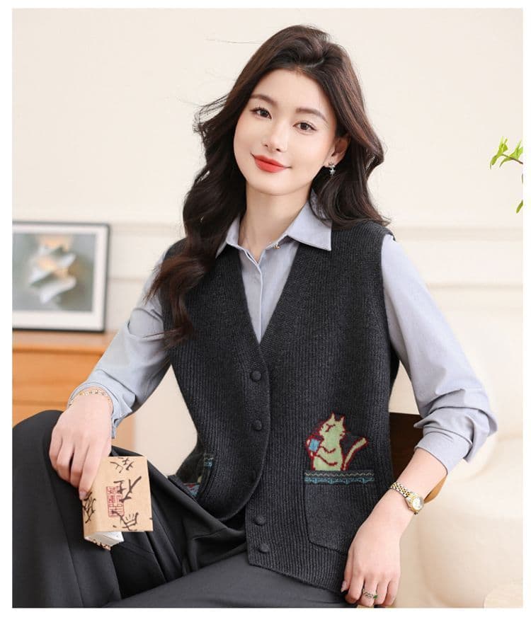세련된 외국 가스 베스트 여성 짧은 오픈 가디건 봄과 가을 옷 중 영 어머니 드레스 새로운 조끼 조끼 니트 숄 상세 이미지 11