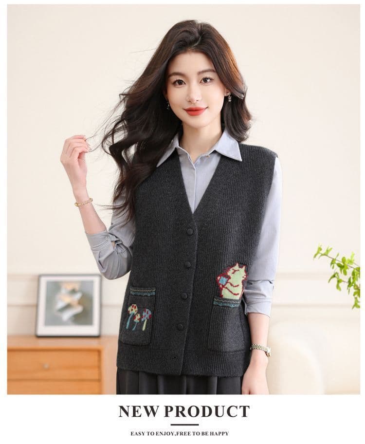 세련된 외국 가스 베스트 여성 짧은 오픈 가디건 봄과 가을 옷 중 영 어머니 드레스 새로운 조끼 조끼 니트 숄 상세 이미지 13