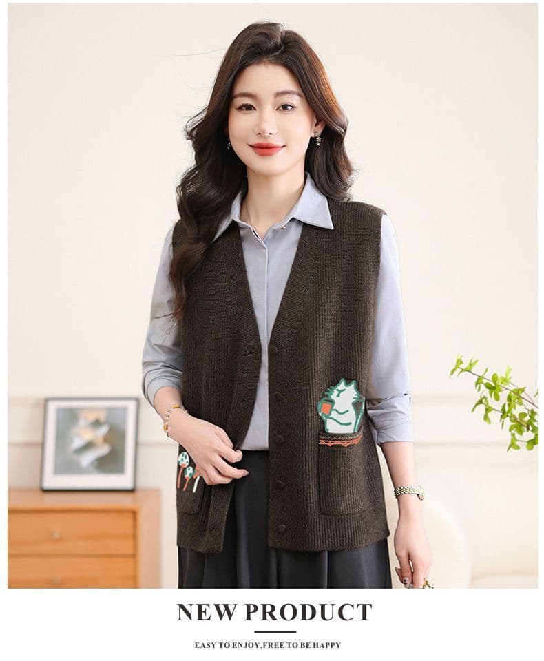 세련된 외국 가스 베스트 여성 짧은 오픈 가디건 봄과 가을 옷 중 영 어머니 드레스 새로운 조끼 조끼 니트 숄 상세 이미지 22
