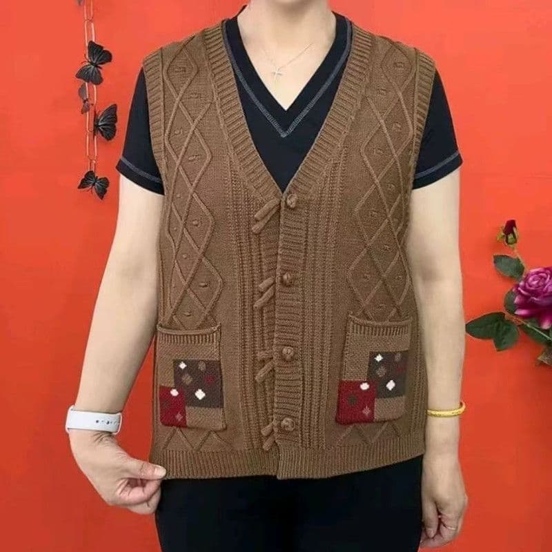 새로운 봄 가을 단추 니트 여성 베스트 조끼 패션 오픈 가디건 엄마 중노년 슬림해 보이는 민소매 레트로 어깨 상세 이미지 12