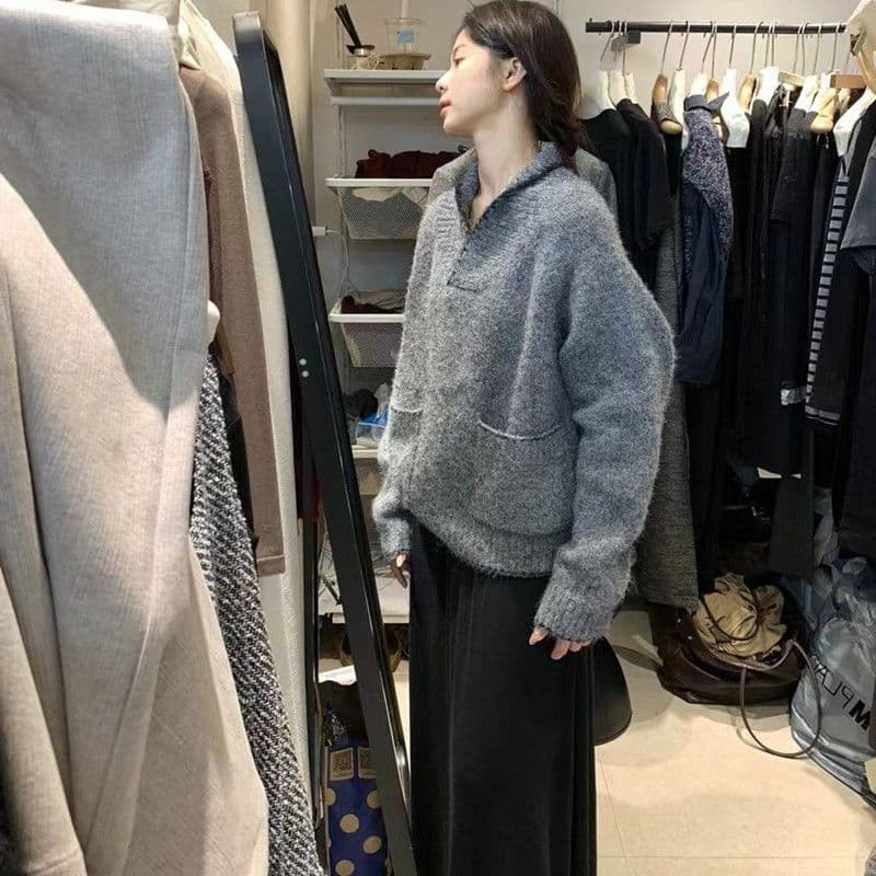 한 부서 패션 긴팔 가을 겨울 폴로 칼라 스웨터 느긋한 새로운 캐주얼 품격 달콤함 루즈핏 니트 스웨터 맨위 여성 이미지 5
