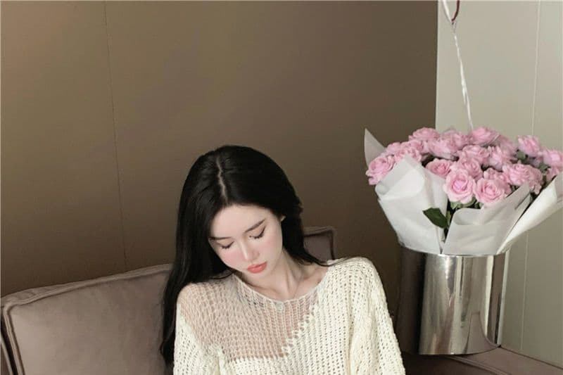 봄 가을 패션 한 부서 느긋한 바람 다용도 스웨터 여자 새로운 중간 길이 루즈핏 긴팔 홀로우 아웃 니트 스웨터 맨위 상세 이미지 8