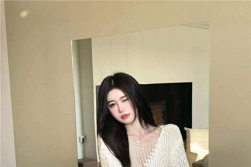 봄 가을 패션 한 부서 느긋한 바람 다용도 스웨터 여자 새로운 중간 길이 루즈핏 긴팔 홀로우 아웃 니트 스웨터 맨위 상세 이미지 15