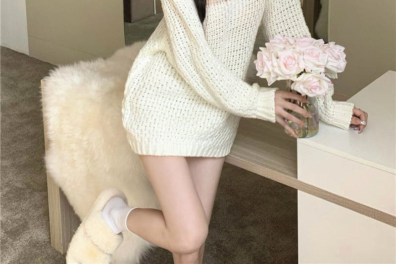 봄 가을 패션 한 부서 느긋한 바람 다용도 스웨터 여자 새로운 중간 길이 루즈핏 긴팔 홀로우 아웃 니트 스웨터 맨위 상세 이미지 16