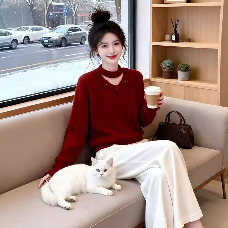 3 차원 꽃 행침 목 스웨터 여자 새로운 패션 봄 가을 빅 사이즈 지방 mm 분위기 센스 인사이드 가져 가라. 보온 니트 맨위 상세 이미지 4