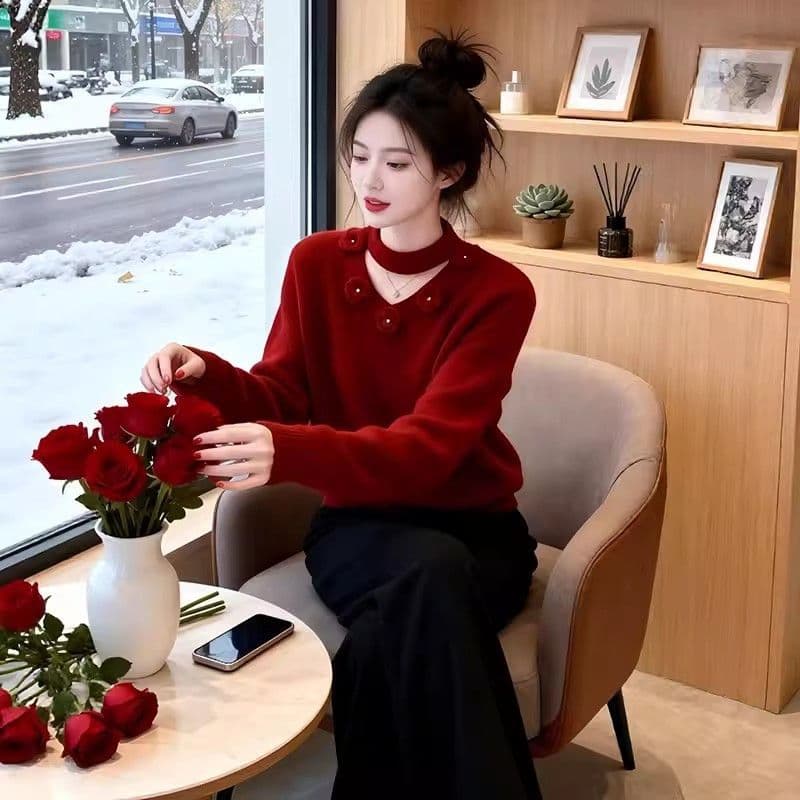 3 차원 꽃 행침 목 스웨터 여자 새로운 패션 봄 가을 빅 사이즈 지방 mm 분위기 센스 인사이드 가져 가라. 보온 니트 맨위 상세 이미지 11
