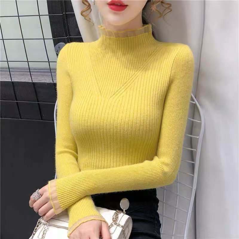 가을 겨울 새로운 반하이넥 스웨터 기본 셔츠 여성 인사이드 가져 가라. 외국 가스 캐주얼 레이스 조각 중 칼라 니트 스웨터 맨위 상세 이미지 5
