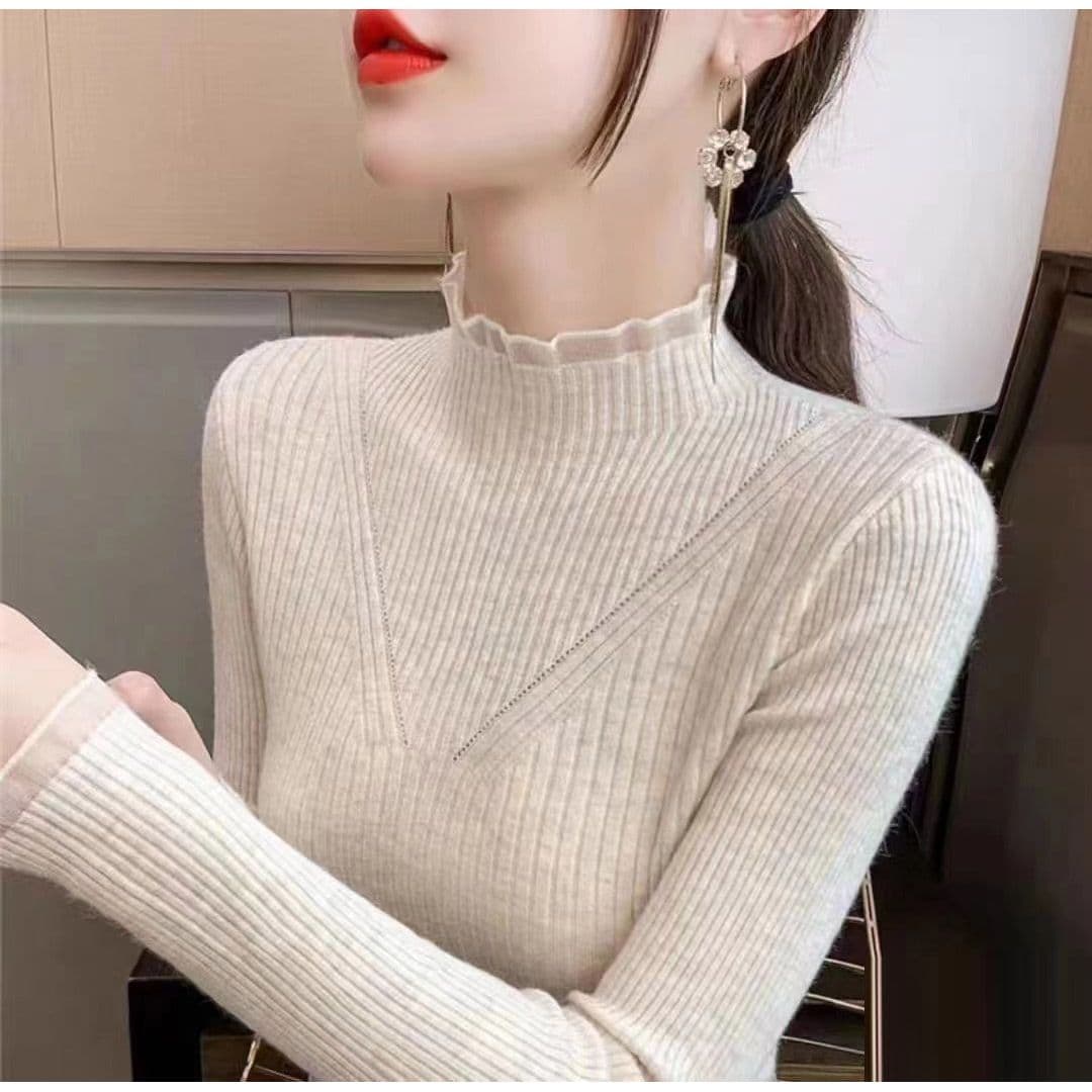 가을 겨울 새로운 반하이넥 스웨터 기본 셔츠 여성 인사이드 가져 가라. 외국 가스 캐주얼 레이스 조각 중 칼라 니트 스웨터 맨위 상세 이미지 8