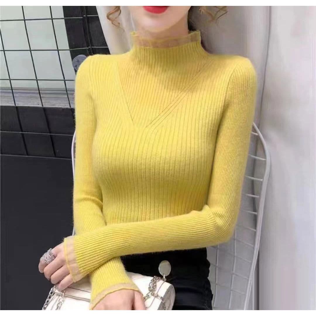 가을 겨울 새로운 반하이넥 스웨터 기본 셔츠 여성 인사이드 가져 가라. 외국 가스 캐주얼 레이스 조각 중 칼라 니트 스웨터 맨위 상세 이미지 11