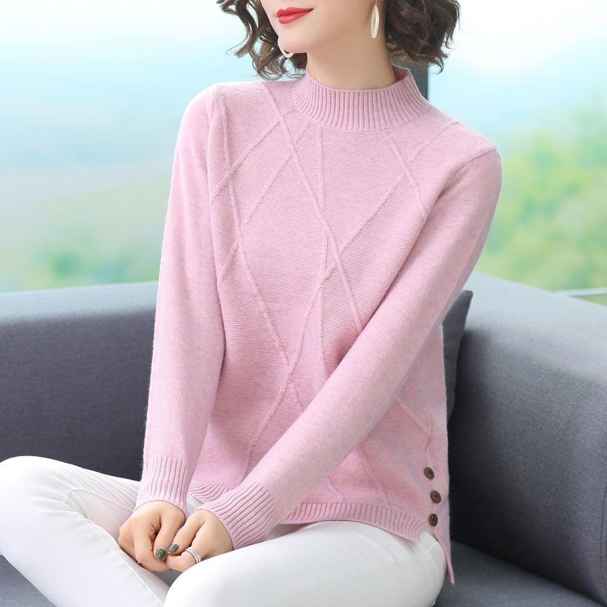 가을 겨울 패션 캐주얼 연령 감소 니트 작은 셔츠 패션 고귀한 새로운 중노년 여성 가을 겨울 만나는 보온 맨위 이미지 4