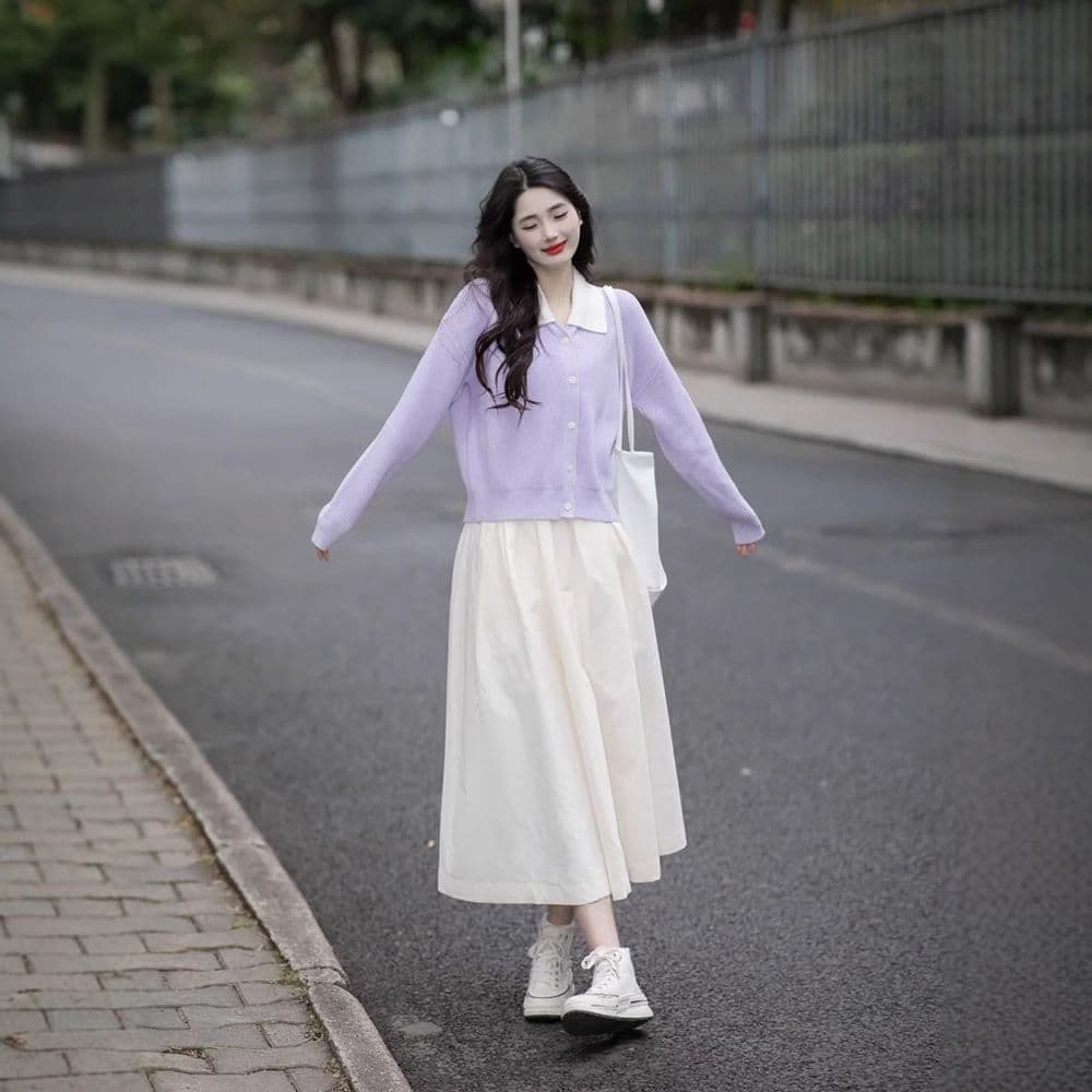 이른 가을 새로운 여성 재킷 한 부서 부드러운 보라색 디자인 센스 니트 오픈 가디건 슈퍼 잘 생긴 외출용 스웨터 여자 재킷 이미지 2