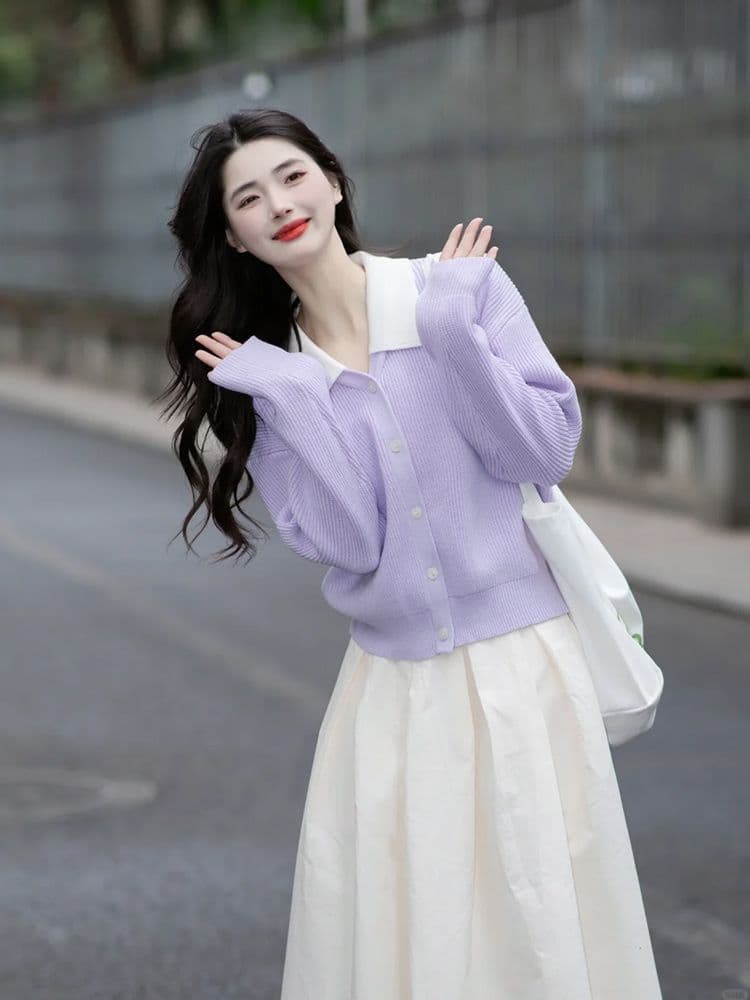 이른 가을 새로운 여성 재킷 한 부서 부드러운 보라색 디자인 센스 니트 오픈 가디건 슈퍼 잘 생긴 외출용 스웨터 여자 재킷 상세 이미지 2