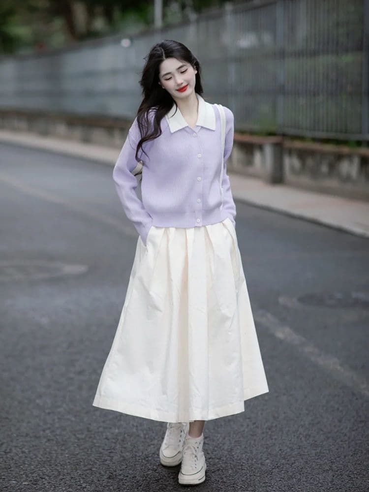 이른 가을 새로운 여성 재킷 한 부서 부드러운 보라색 디자인 센스 니트 오픈 가디건 슈퍼 잘 생긴 외출용 스웨터 여자 재킷 상세 이미지 3