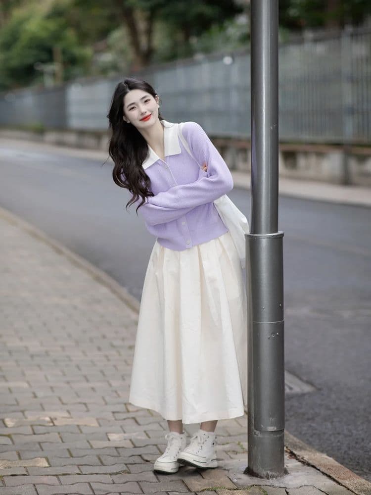 이른 가을 새로운 여성 재킷 한 부서 부드러운 보라색 디자인 센스 니트 오픈 가디건 슈퍼 잘 생긴 외출용 스웨터 여자 재킷 상세 이미지 5